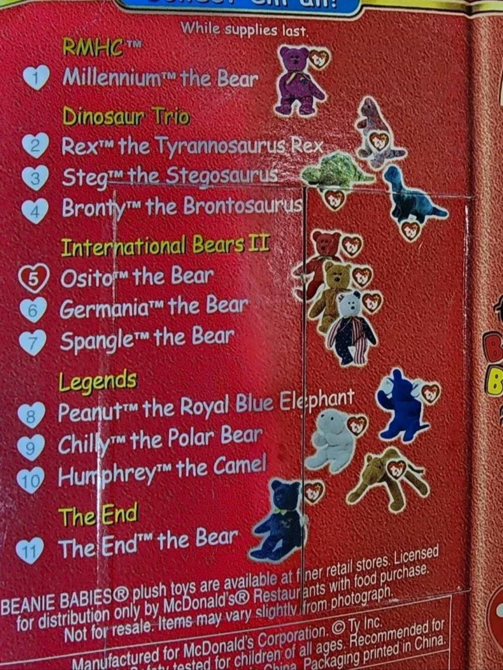 Vintage 1999 Ty McDonald's International Bears Teenie Beanie Babies Lot of 6 NIB